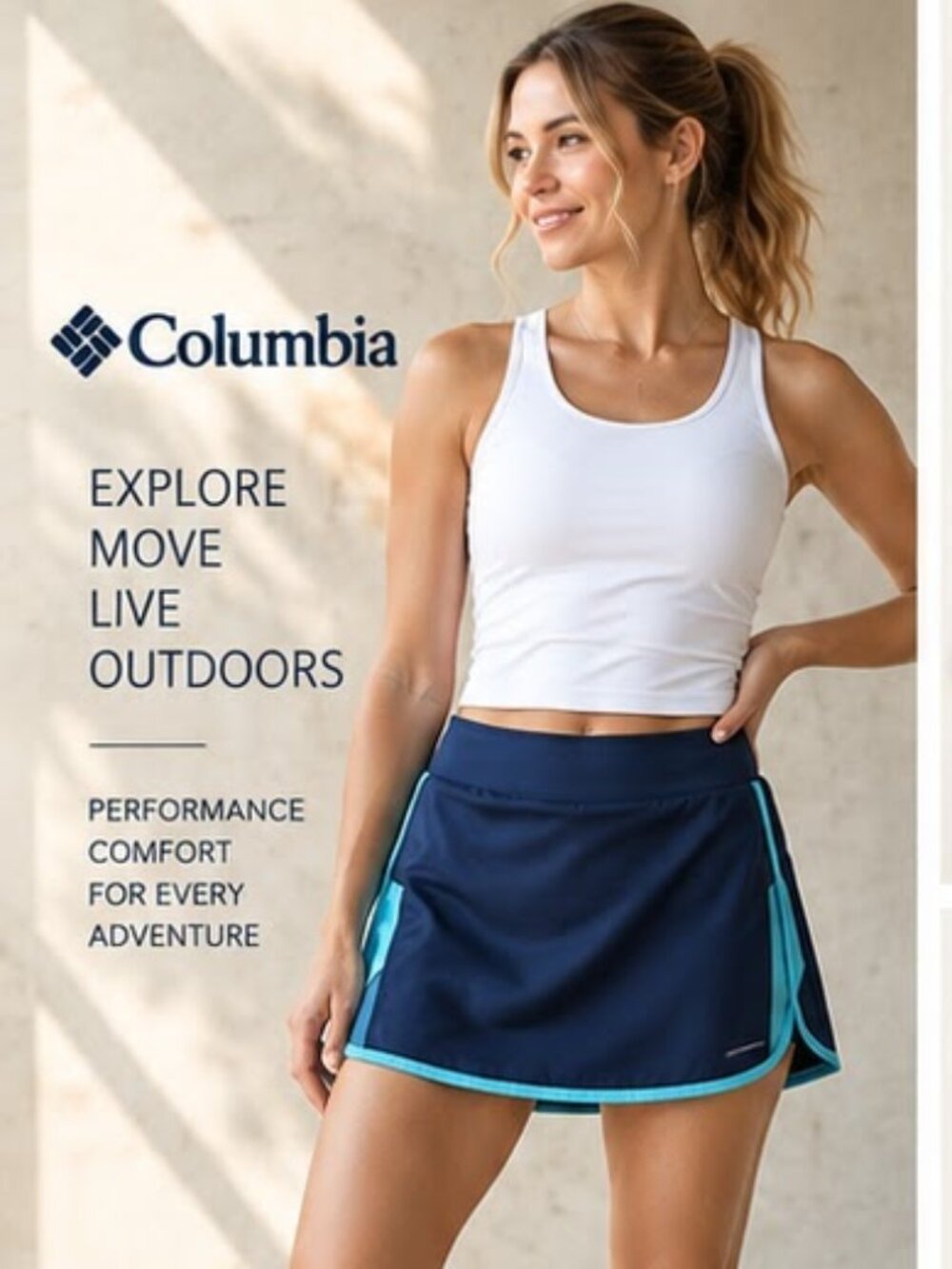Columbia Women’s Navy & Turquoise Athletic Skort with Built-In Shorts – Size XL